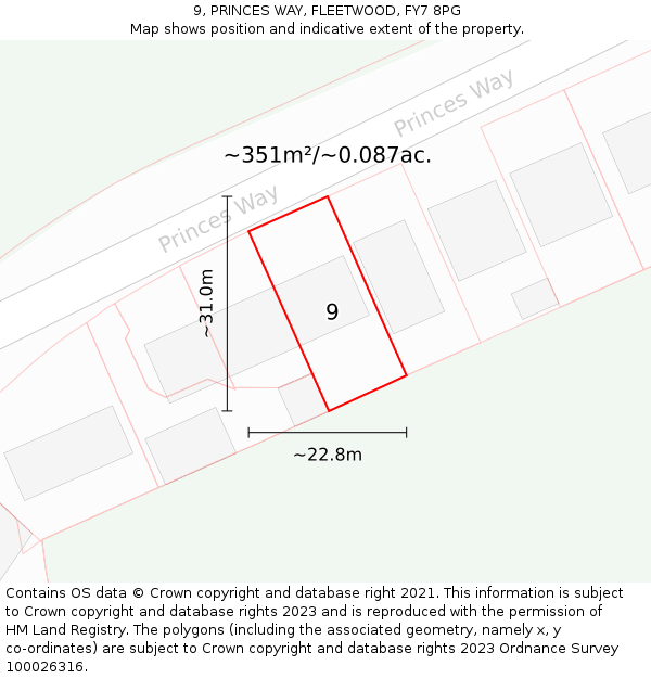 9, PRINCES WAY, FLEETWOOD, FY7 8PG: Plot and title map