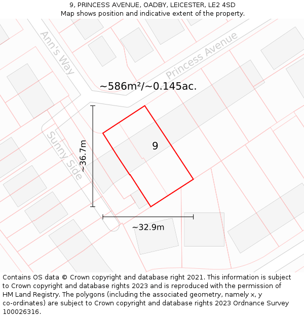 9, PRINCESS AVENUE, OADBY, LEICESTER, LE2 4SD: Plot and title map