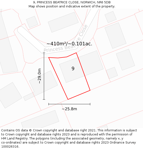 9, PRINCESS BEATRICE CLOSE, NORWICH, NR6 5DB: Plot and title map