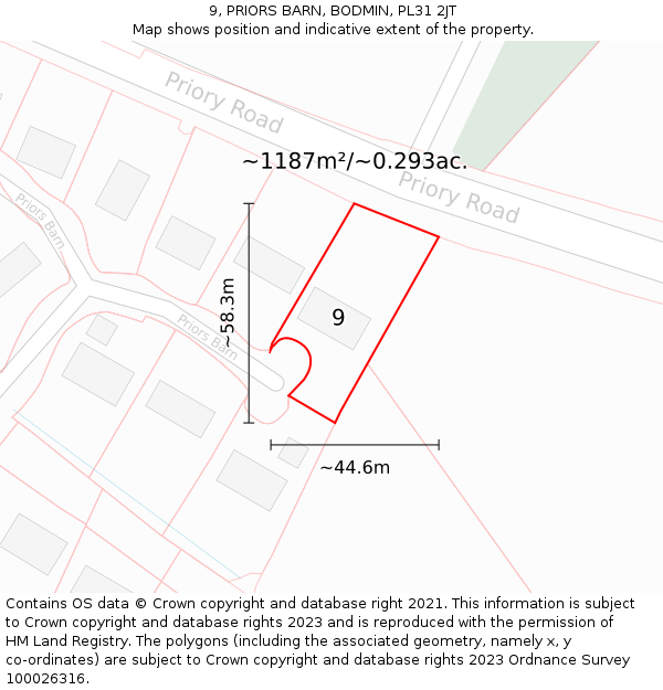 9, PRIORS BARN, BODMIN, PL31 2JT: Plot and title map