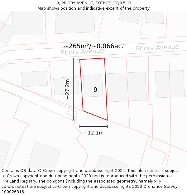 9, PRIORY AVENUE, TOTNES, TQ9 5HR: Plot and title map