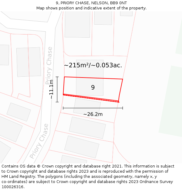 9, PRIORY CHASE, NELSON, BB9 0NT: Plot and title map