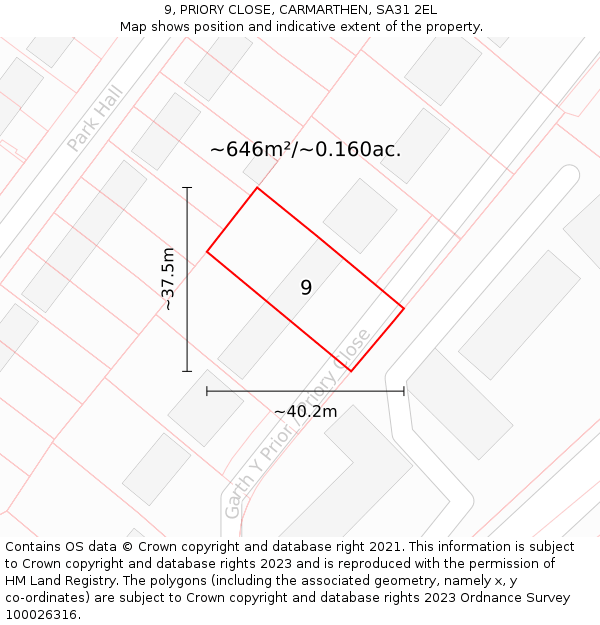 9, PRIORY CLOSE, CARMARTHEN, SA31 2EL: Plot and title map