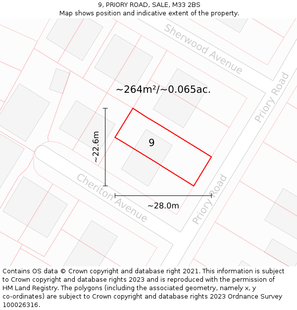 9, PRIORY ROAD, SALE, M33 2BS: Plot and title map