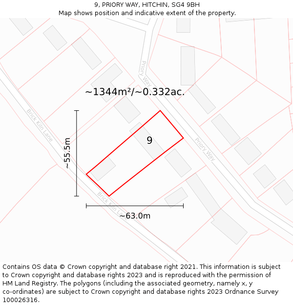 9, PRIORY WAY, HITCHIN, SG4 9BH: Plot and title map