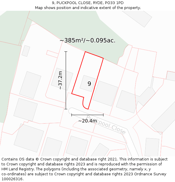 9, PUCKPOOL CLOSE, RYDE, PO33 1PD: Plot and title map