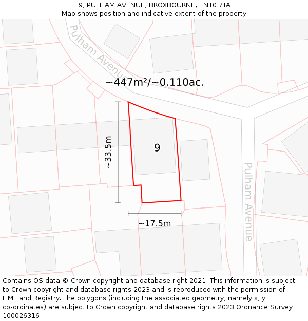 9, PULHAM AVENUE, BROXBOURNE, EN10 7TA: Plot and title map