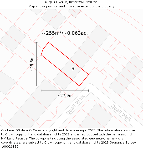 9, QUAIL WALK, ROYSTON, SG8 7XL: Plot and title map