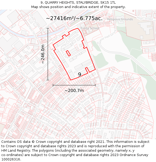 9, QUARRY HEIGHTS, STALYBRIDGE, SK15 1TL: Plot and title map