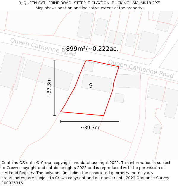 9, QUEEN CATHERINE ROAD, STEEPLE CLAYDON, BUCKINGHAM, MK18 2PZ: Plot and title map