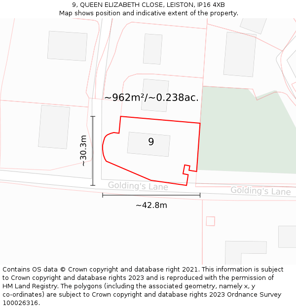 9, QUEEN ELIZABETH CLOSE, LEISTON, IP16 4XB: Plot and title map