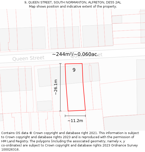 9, QUEEN STREET, SOUTH NORMANTON, ALFRETON, DE55 2AL: Plot and title map