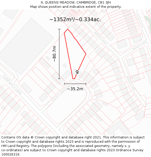 9, QUEENS MEADOW, CAMBRIDGE, CB1 3JN: Plot and title map