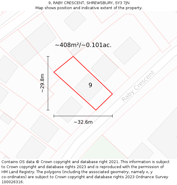 9, RABY CRESCENT, SHREWSBURY, SY3 7JN: Plot and title map