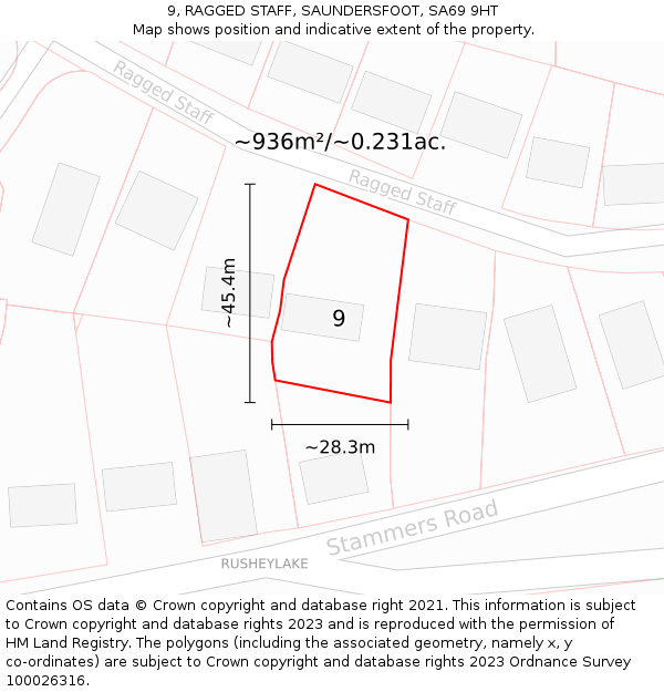 9, RAGGED STAFF, SAUNDERSFOOT, SA69 9HT: Plot and title map