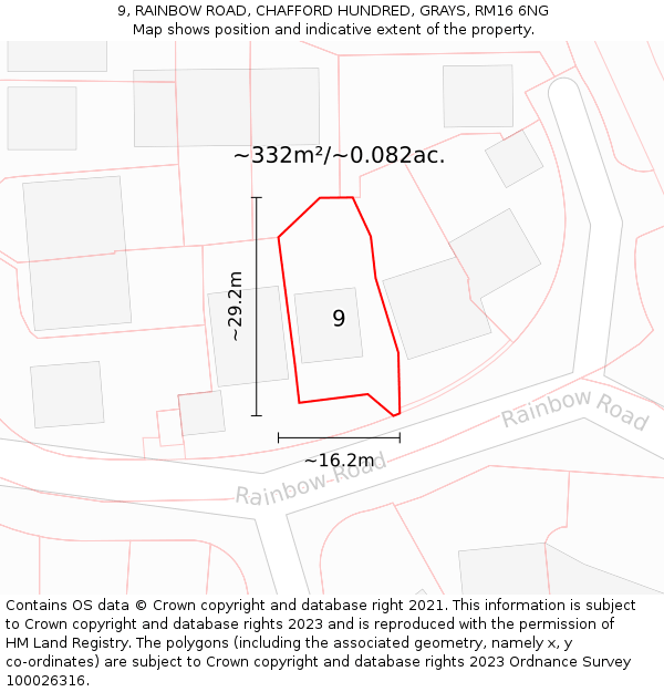 9, RAINBOW ROAD, CHAFFORD HUNDRED, GRAYS, RM16 6NG: Plot and title map