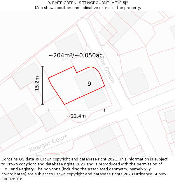 9, RAITE GREEN, SITTINGBOURNE, ME10 5JY: Plot and title map