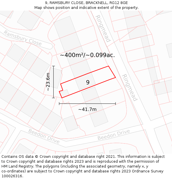 9, RAMSBURY CLOSE, BRACKNELL, RG12 8GE: Plot and title map