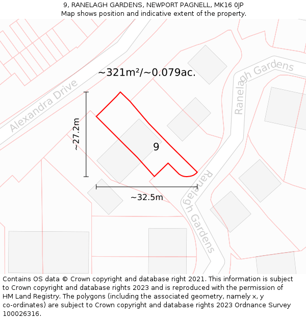 9, RANELAGH GARDENS, NEWPORT PAGNELL, MK16 0JP: Plot and title map