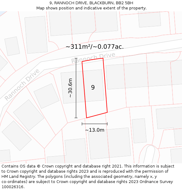 9, RANNOCH DRIVE, BLACKBURN, BB2 5BH: Plot and title map