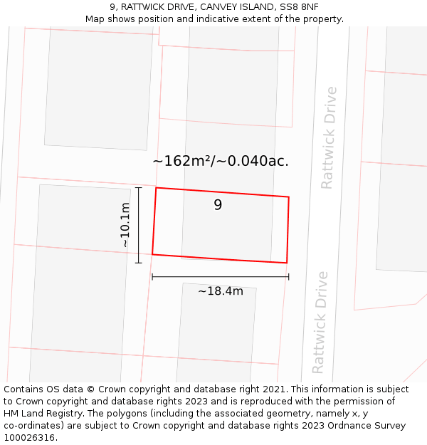 9, RATTWICK DRIVE, CANVEY ISLAND, SS8 8NF: Plot and title map