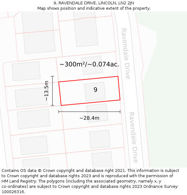 9, RAVENDALE DRIVE, LINCOLN, LN2 2JN: Plot and title map