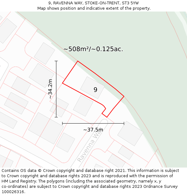 9, RAVENNA WAY, STOKE-ON-TRENT, ST3 5YW: Plot and title map