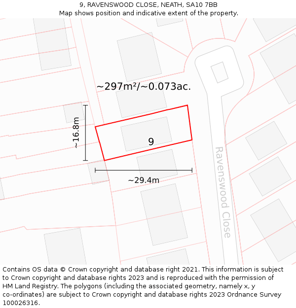 9, RAVENSWOOD CLOSE, NEATH, SA10 7BB: Plot and title map