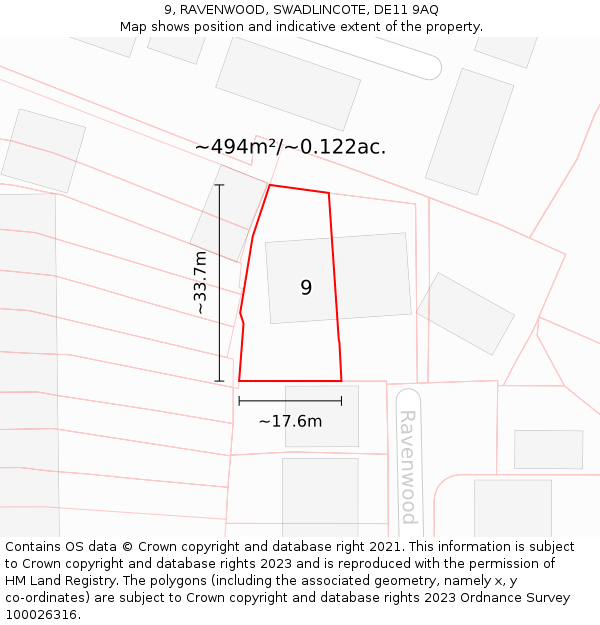 9, RAVENWOOD, SWADLINCOTE, DE11 9AQ: Plot and title map