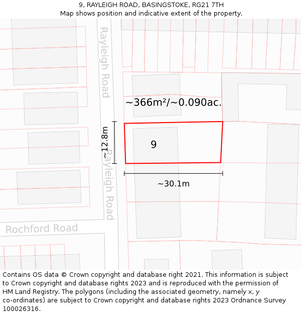 9, RAYLEIGH ROAD, BASINGSTOKE, RG21 7TH: Plot and title map