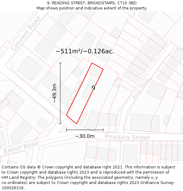 9, READING STREET, BROADSTAIRS, CT10 3BD: Plot and title map