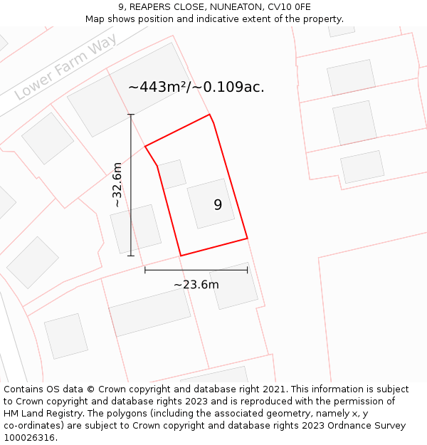 9, REAPERS CLOSE, NUNEATON, CV10 0FE: Plot and title map