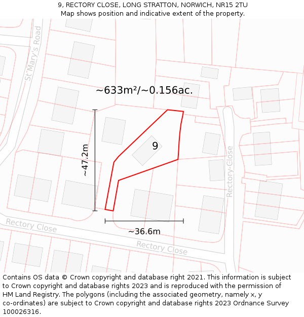 9, RECTORY CLOSE, LONG STRATTON, NORWICH, NR15 2TU: Plot and title map