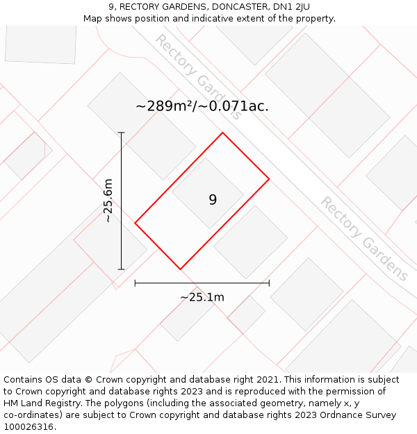 9, RECTORY GARDENS, DONCASTER, DN1 2JU: Plot and title map