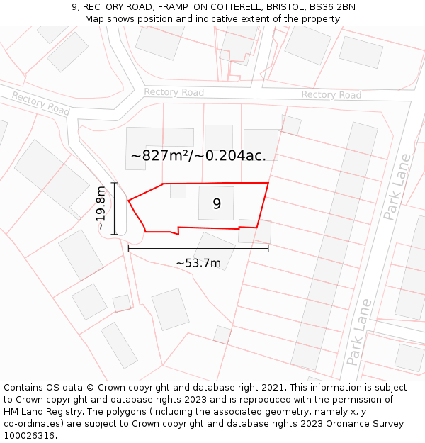 9, RECTORY ROAD, FRAMPTON COTTERELL, BRISTOL, BS36 2BN: Plot and title map