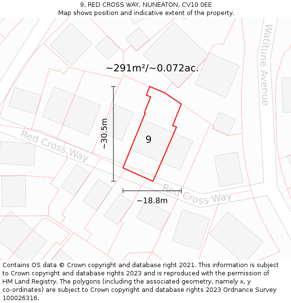 9, RED CROSS WAY, NUNEATON, CV10 0EE: Plot and title map