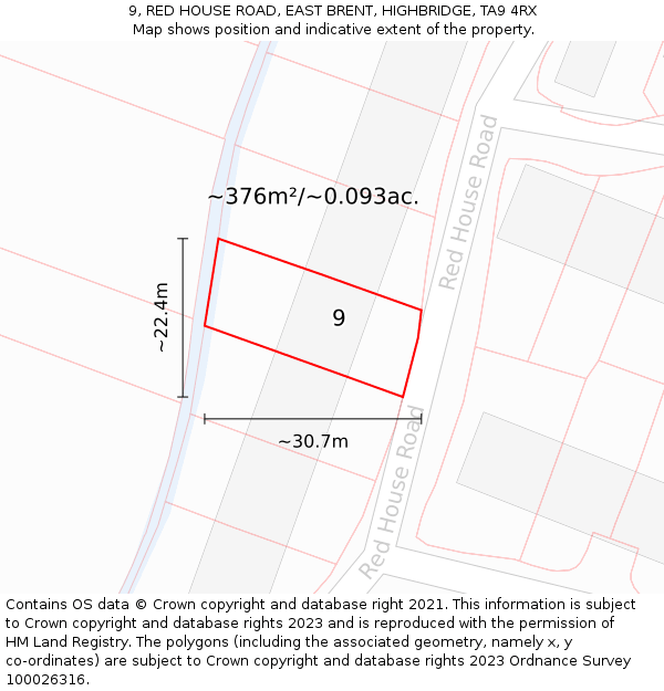 9, RED HOUSE ROAD, EAST BRENT, HIGHBRIDGE, TA9 4RX: Plot and title map
