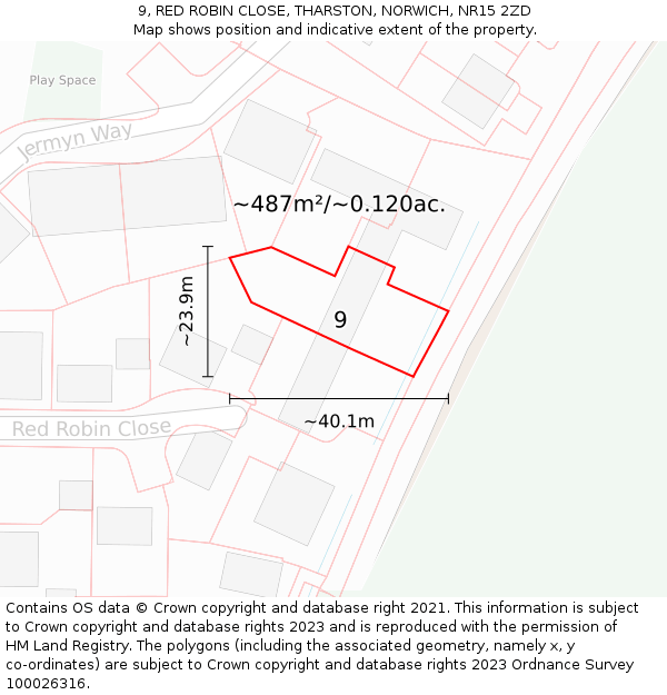 9, RED ROBIN CLOSE, THARSTON, NORWICH, NR15 2ZD: Plot and title map