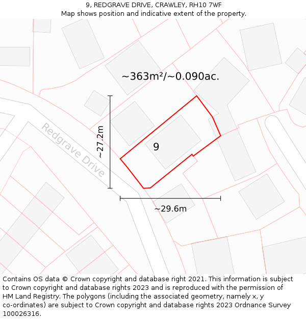 9, REDGRAVE DRIVE, CRAWLEY, RH10 7WF: Plot and title map