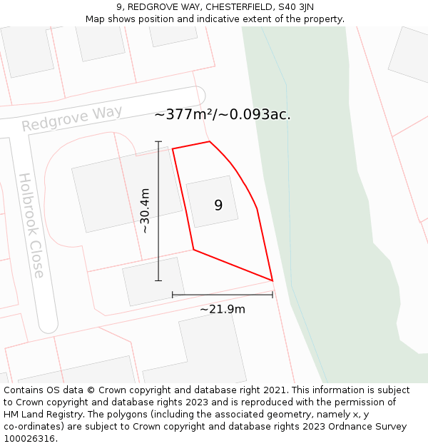 9, REDGROVE WAY, CHESTERFIELD, S40 3JN: Plot and title map
