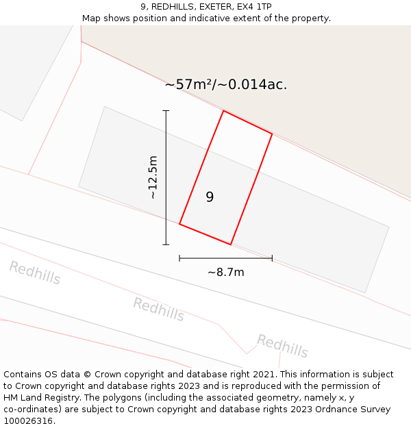 9, REDHILLS, EXETER, EX4 1TP: Plot and title map
