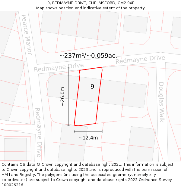 9, REDMAYNE DRIVE, CHELMSFORD, CM2 9XF: Plot and title map