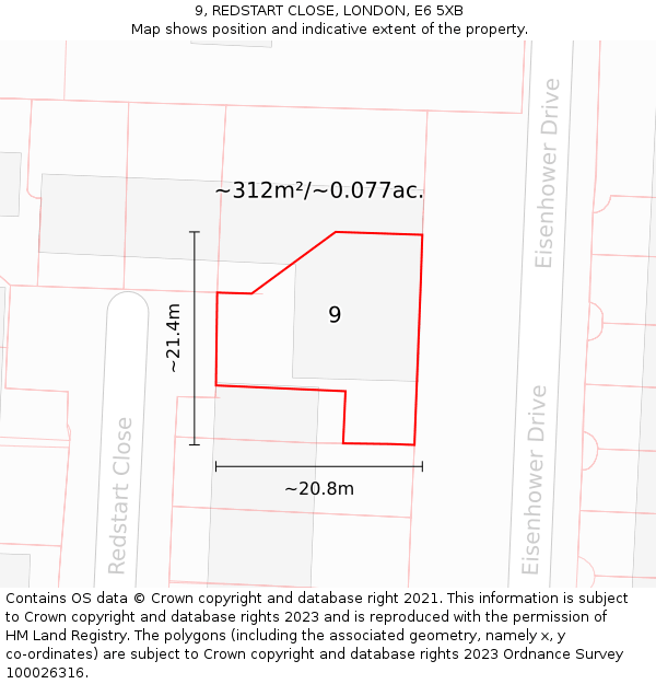 9, REDSTART CLOSE, LONDON, E6 5XB: Plot and title map