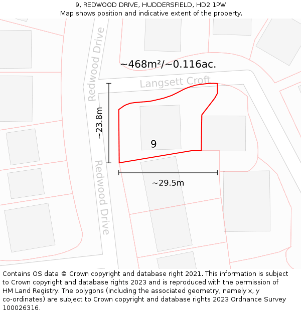 9, REDWOOD DRIVE, HUDDERSFIELD, HD2 1PW: Plot and title map