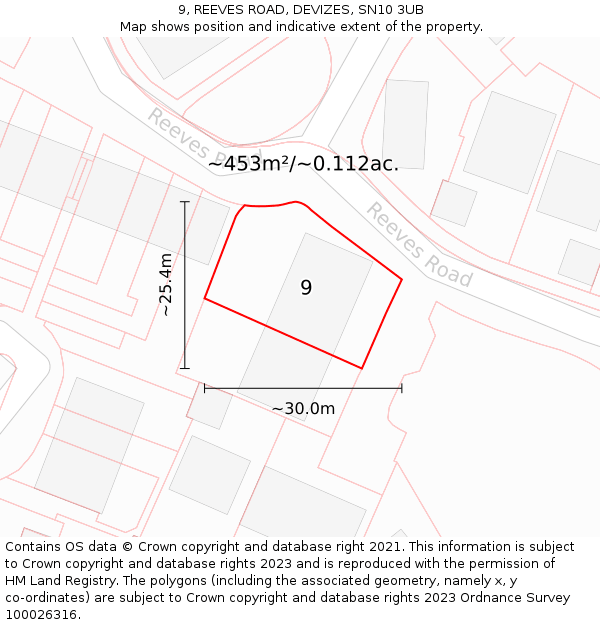 9, REEVES ROAD, DEVIZES, SN10 3UB: Plot and title map