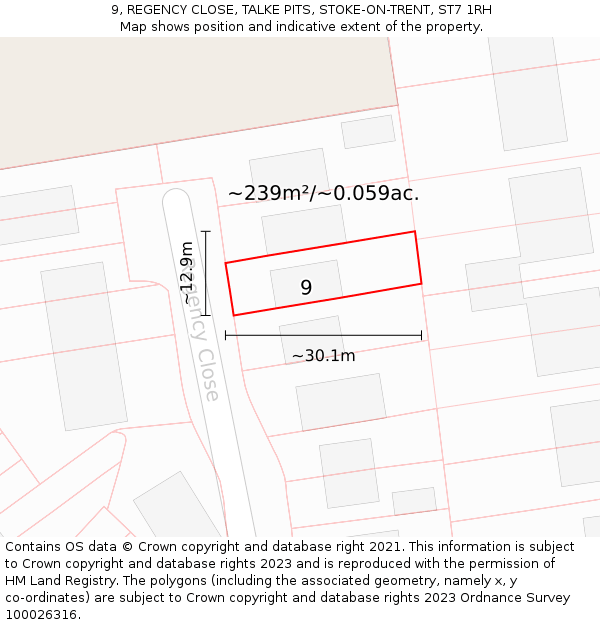 9, REGENCY CLOSE, TALKE PITS, STOKE-ON-TRENT, ST7 1RH: Plot and title map