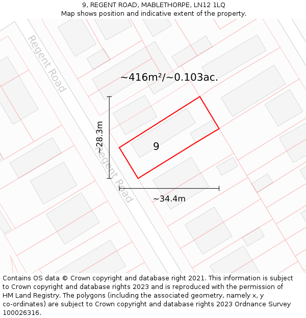 9, REGENT ROAD, MABLETHORPE, LN12 1LQ: Plot and title map