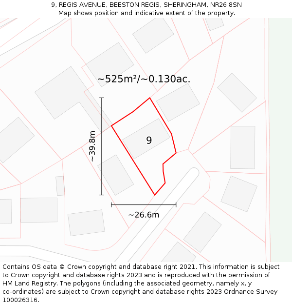 9, REGIS AVENUE, BEESTON REGIS, SHERINGHAM, NR26 8SN: Plot and title map