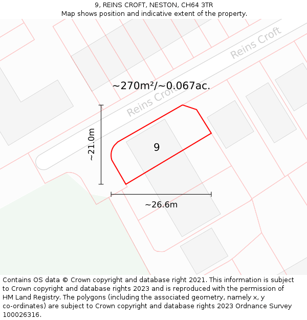 9, REINS CROFT, NESTON, CH64 3TR: Plot and title map