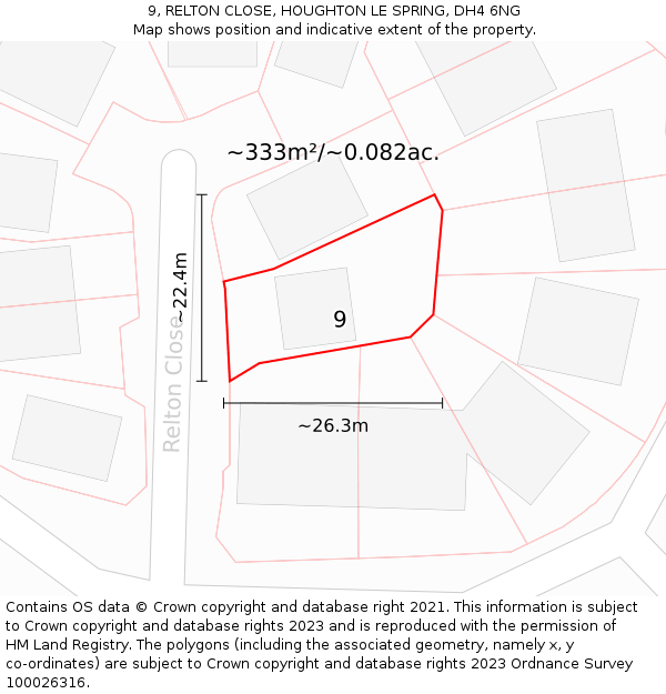 9, RELTON CLOSE, HOUGHTON LE SPRING, DH4 6NG: Plot and title map